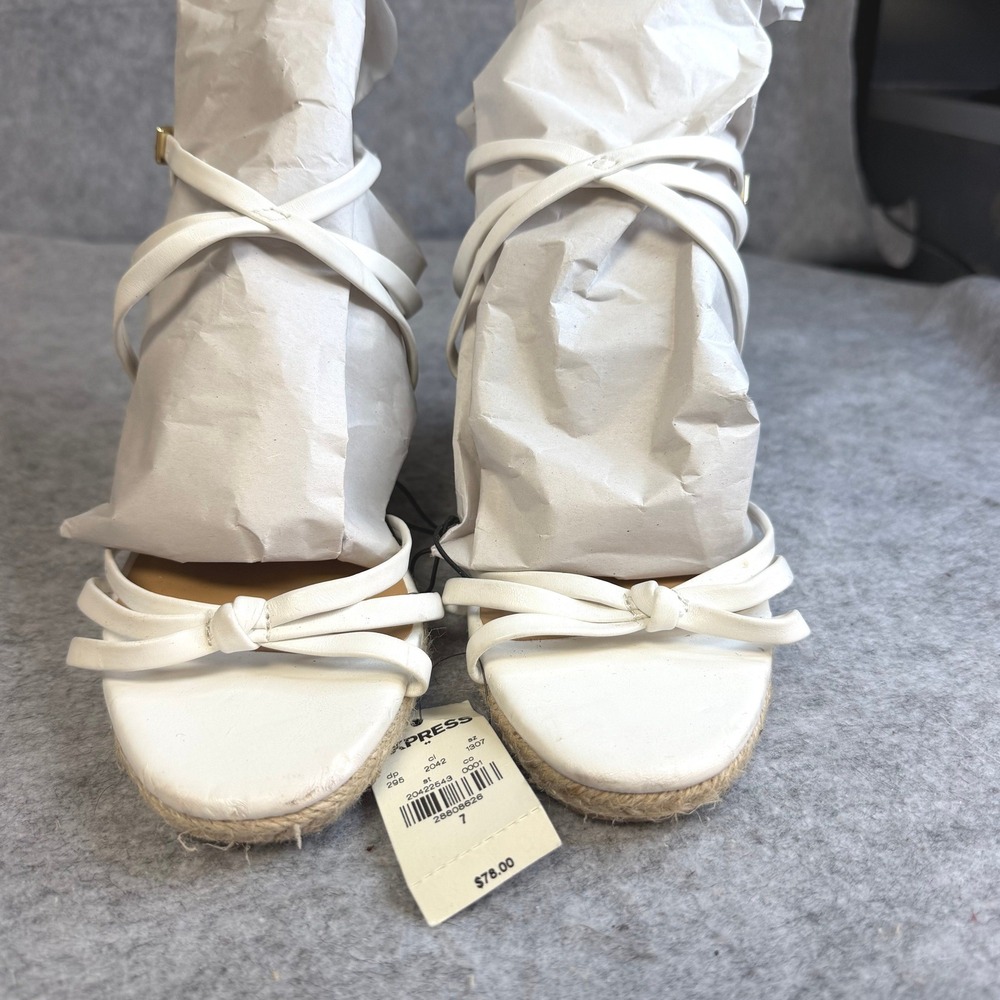 Express White Strappy Espadrille Wedge Sandals Knotted Bow Ankle Strap Size 7